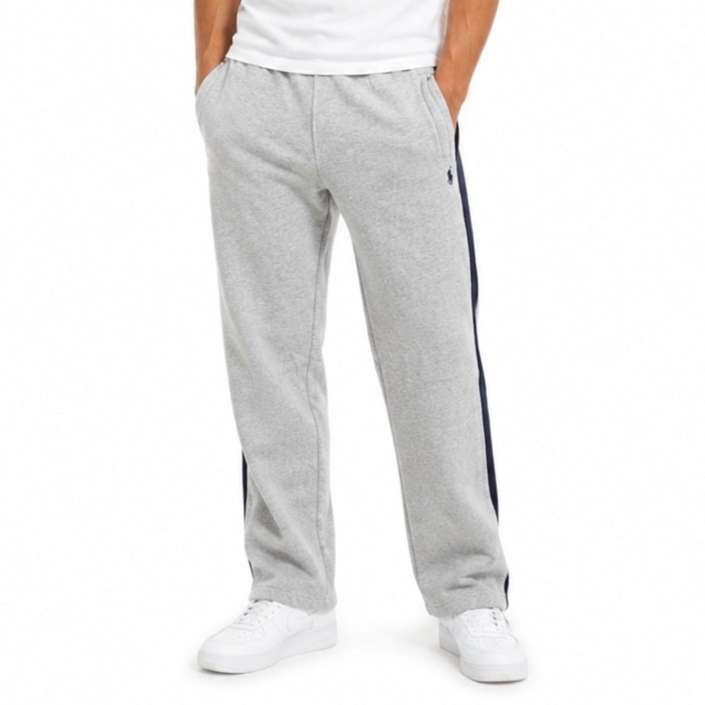 Polo Ralph Lauren Sweatpants Men M Grey Side Stripe Jogger Track Pants Ankle Zip